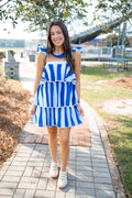 Blue Stripe Ruffle Tiered Dress - image 1