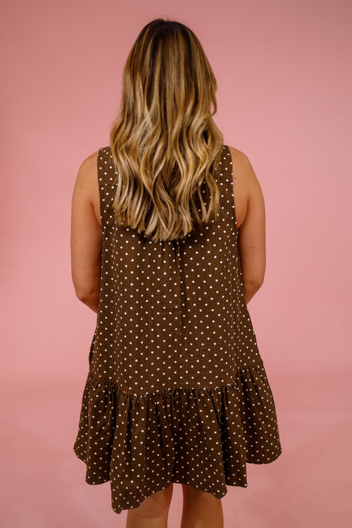 Brown Polka Dot Neck Tie Peplum Mini Dress - image 2