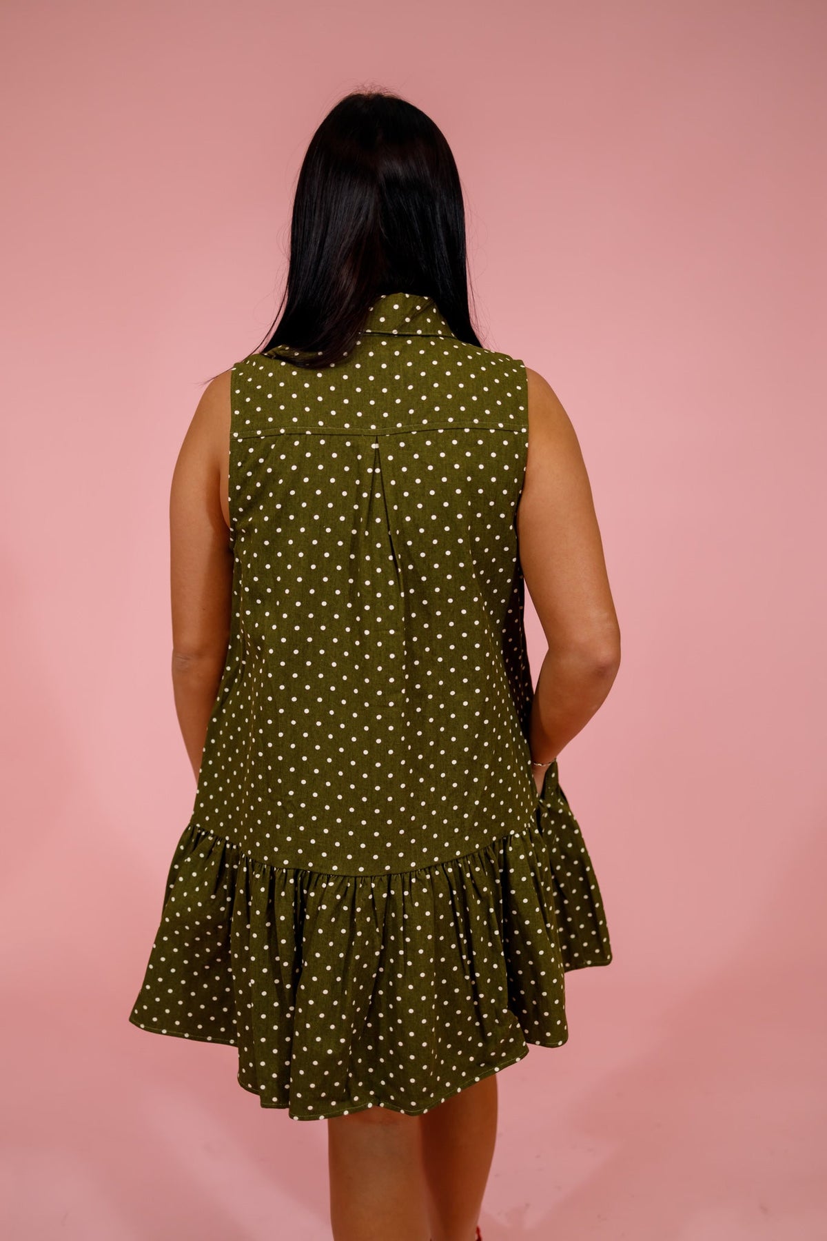 Olive Polka Dot Neck Tie Peplum Mini Dress - image 2