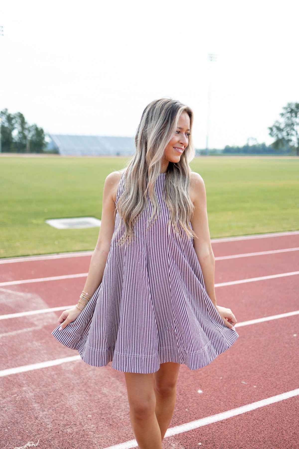 Brown Stripe Shift Dress - image 1
