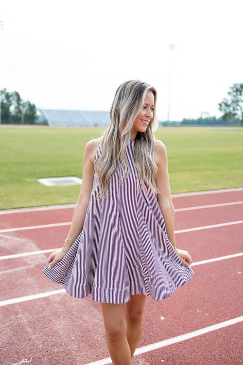 Brown Stripe Shift Dress - image 1