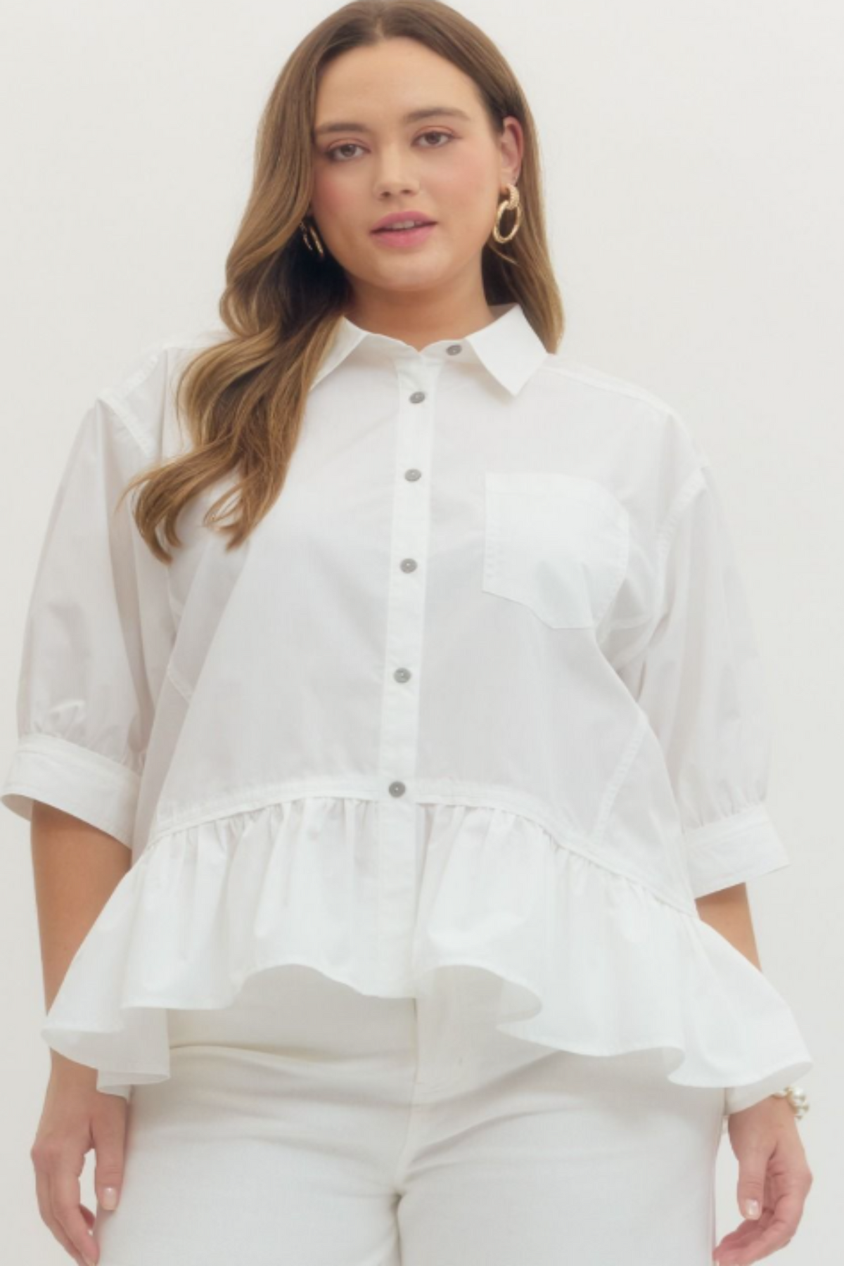 Curvy Off White Peplum Top - image 1
