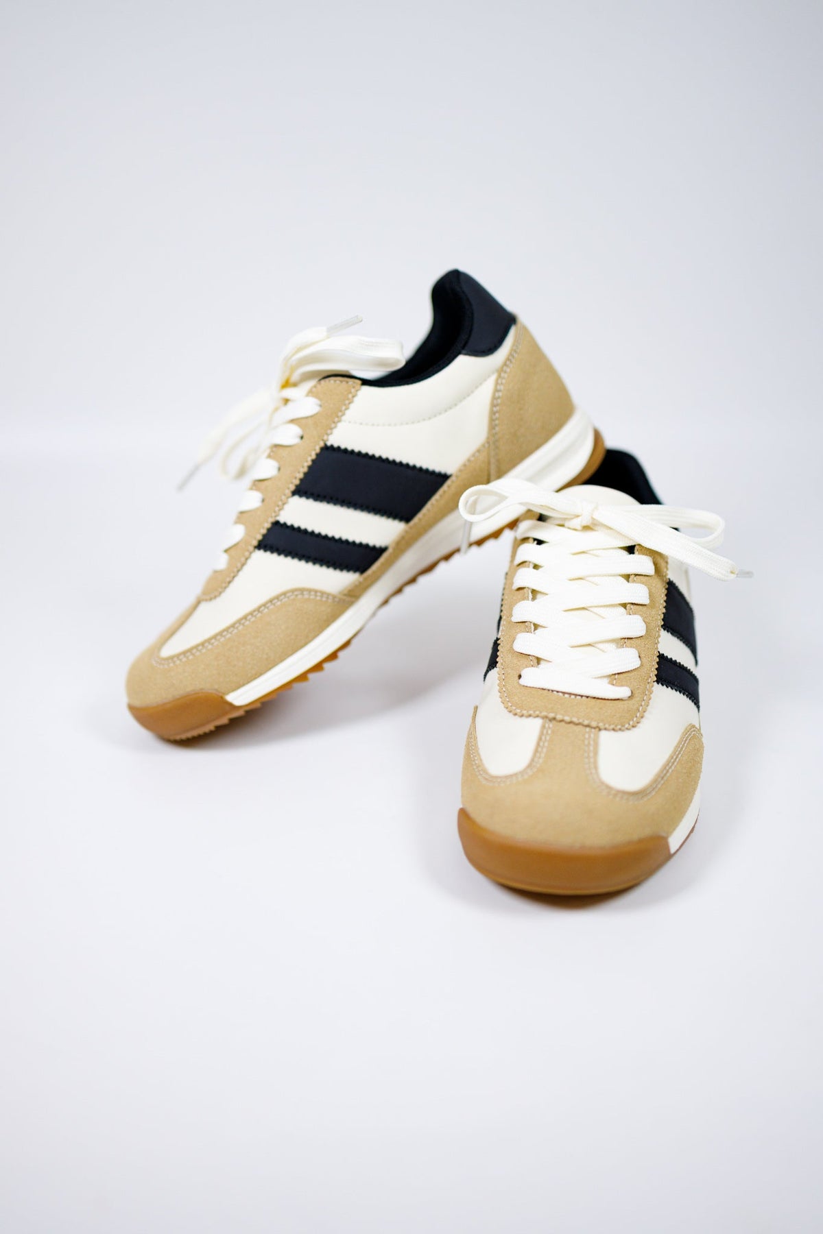 Khaki and Black Stripe Sneakers - image 1