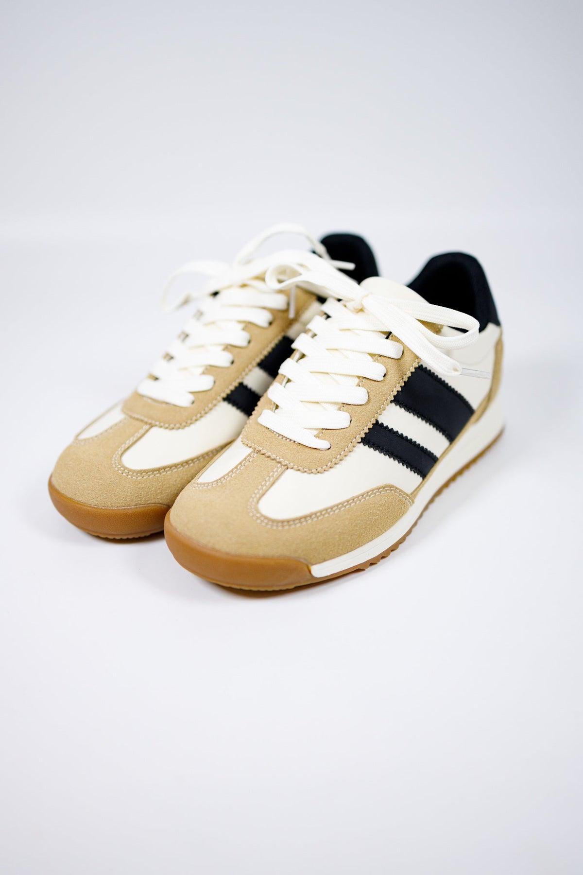 Khaki and Black Stripe Sneakers - image 2
