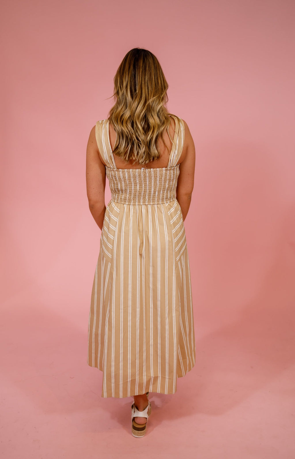 Taupe Striped A-Line Midi Dress - image 2
