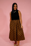 Toffee Polka Dot Mock Neck Midi Dress - image 1