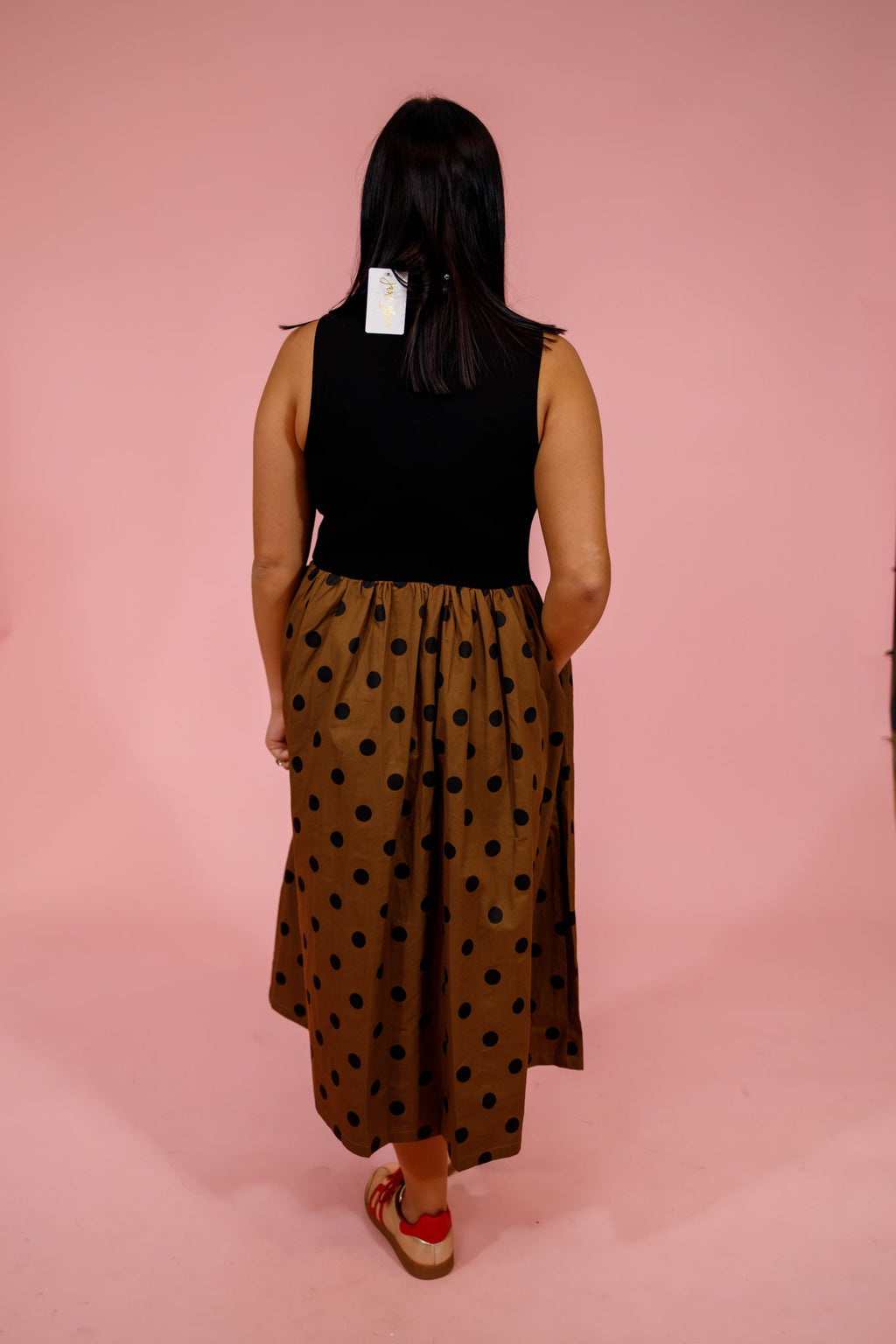 Toffee Polka Dot Mock Neck Midi Dress - image 2