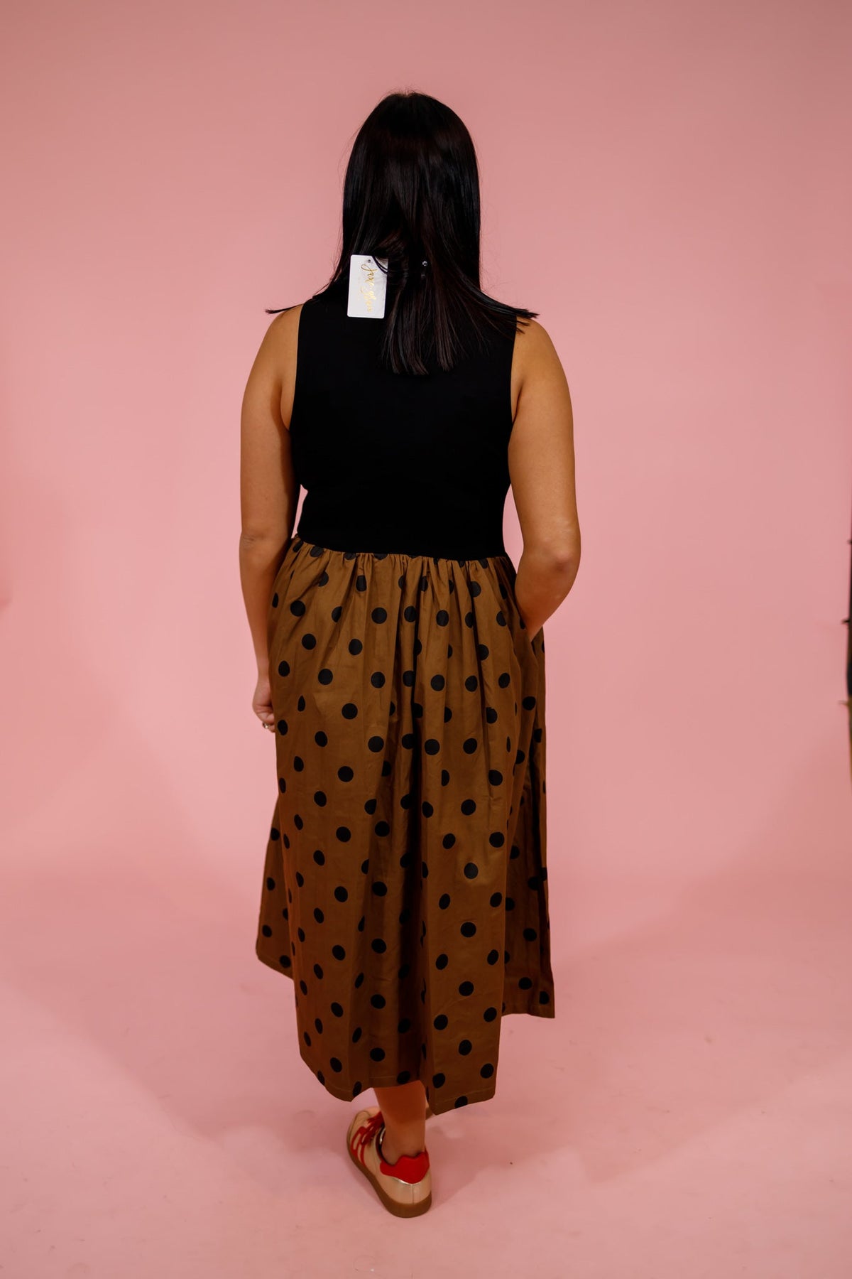 Toffee Polka Dot Mock Neck Midi Dress - image 2